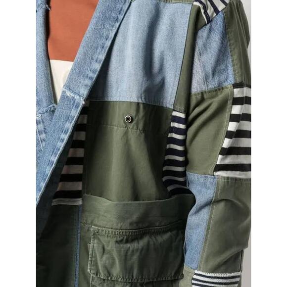 GREG LAUREN: Men's Army Denim Striped Kimono Jacket - Size 1 - Picture 7 of 7